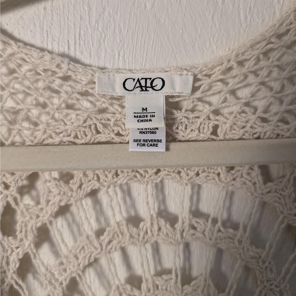 Cato Boho Cream Crochet Knit Long Hippie Vest W/ Fringe Size M Festival - Picture 3 of 6